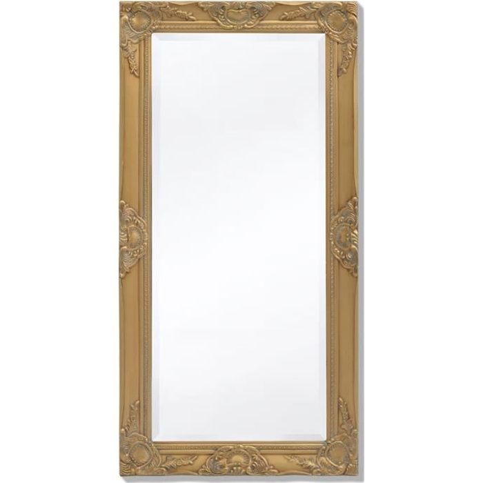 Miroir Sur Pied Rectangulaire 140x40 Cm - Cadre Doré En Métal, Verre Trempé, Pour Chambre, Salon, Dressing