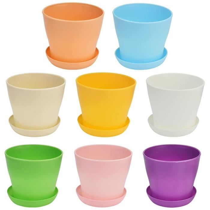 Wantouth petits pots de fleurs en plastique coloré pour la décoration de votre jardin avec plateau, semis pépinière, pot de f