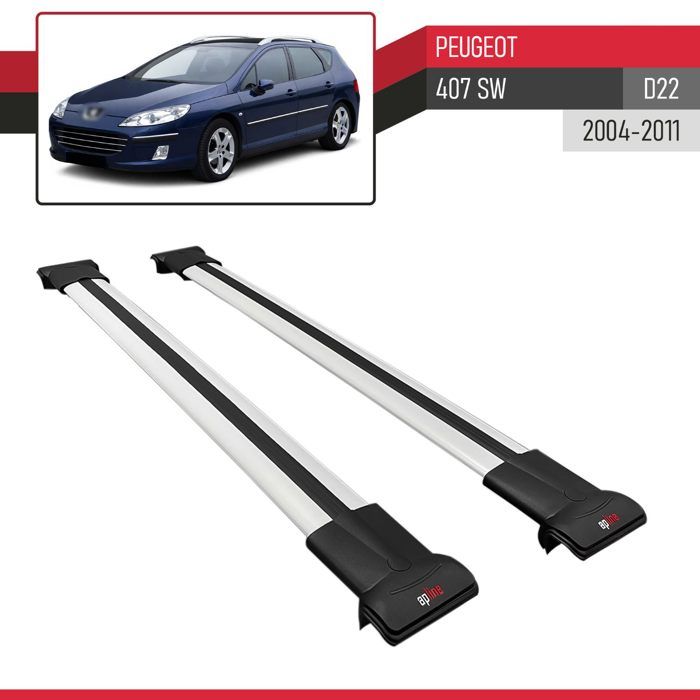 Barres De Toit Pour Peugeot 207 Break 2006-2014 - Modèle FLY Gris Aluminium - 2 Barres - Porte-Bagages Vélo/Ski - 8
