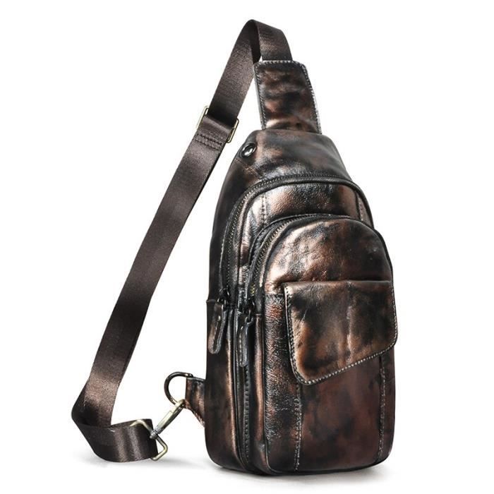 Sac De Poignet En Cuir Véritable Pour Homme – Modèle 155D Noir – Multifonction Avec Compartiments