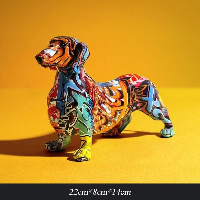 Statue,Sculpture de chien graffiti en résine Artisanat moderne Simple