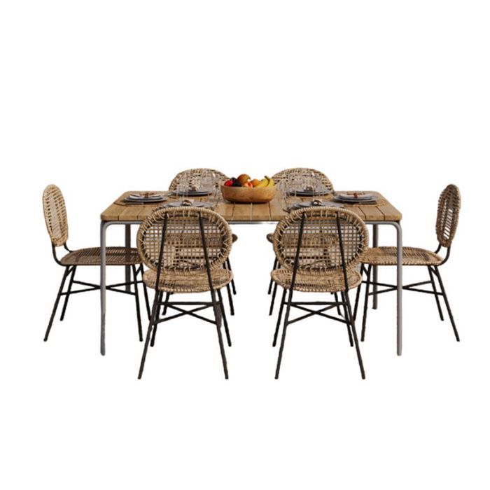 ensemble table asti en bois d'acacia fsc 160 cm et 6 chaises naturelles - beige - 30