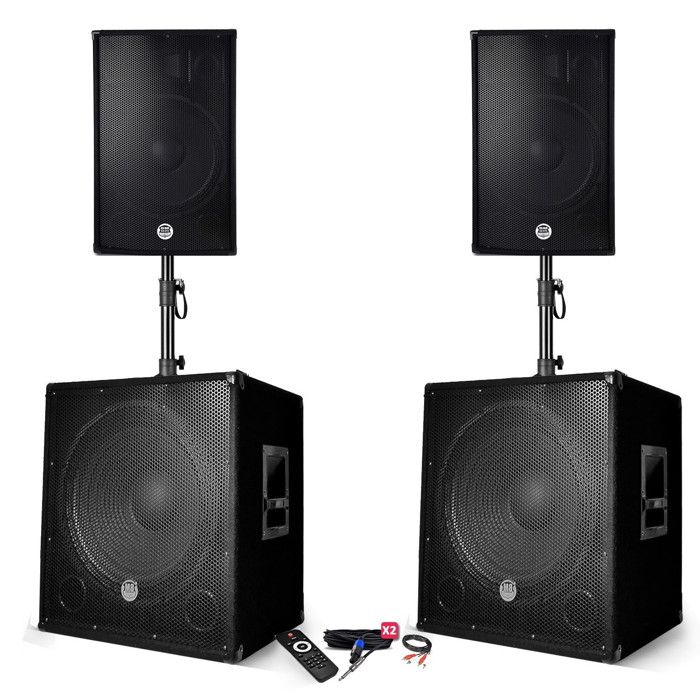 BM SONIC Pack sonorisation - BMS-151515 - 3000W - Enceintes DJ 15 + 2 Caissons 15 + Pieds - USB/BLUETOOTH
