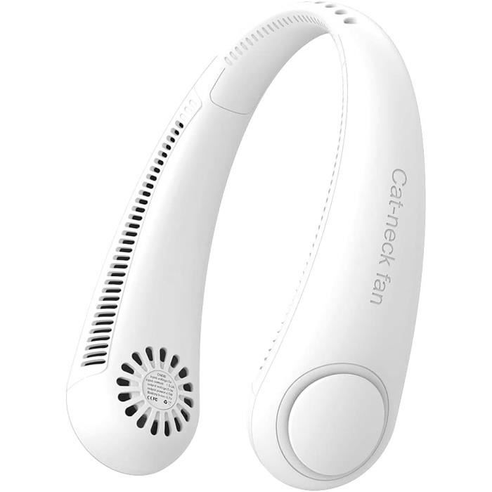 Blanc Ventilateur de cou portable à suspendre USB sans feuille à 360