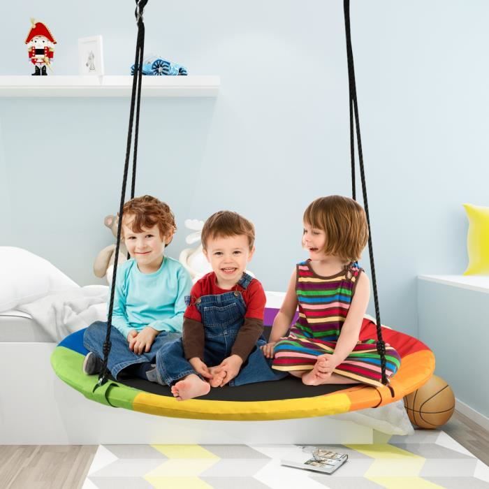 Balançoire Intérieur Extérieur Balançoire Nid D'Oiseau DREAMADE - Tissu Oxford - Charge 300kg - Hauteur Réglable 100-180cm Siège Balcon Camping