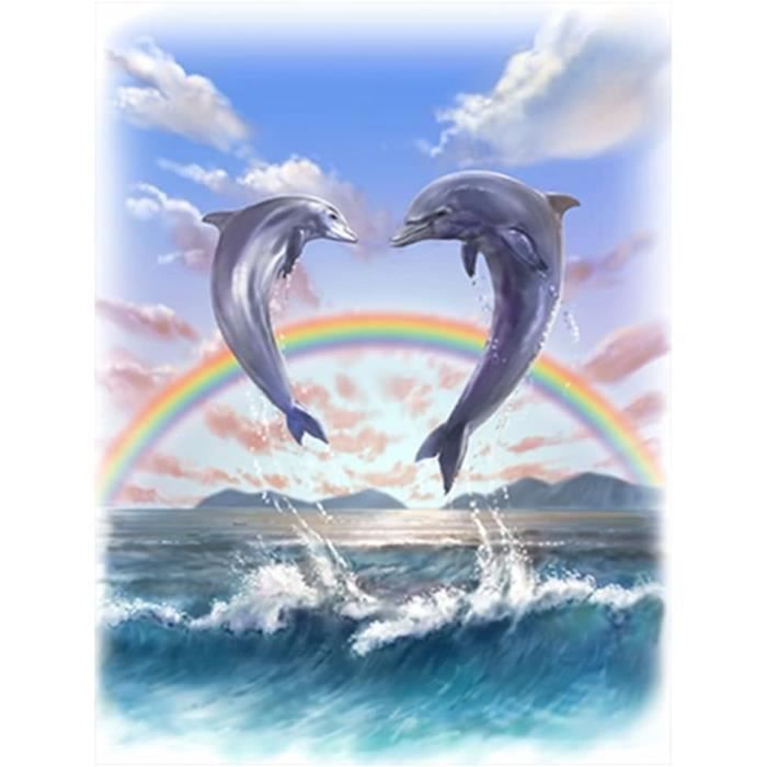 Kit Diamond Painting 5D "Dauphin Et Lune" - 30x40 Cm - Diamants Ronds - Activité Manuelle Adulte/Enfant - DIY Déco Murale