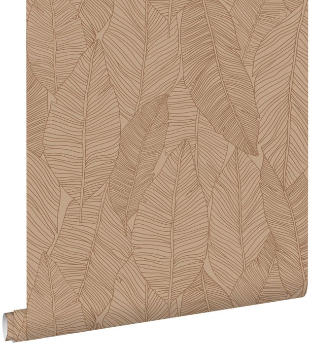 Papier peint feuilles dessinées rose terracotta - 0,53 x 10,05 m - 139353