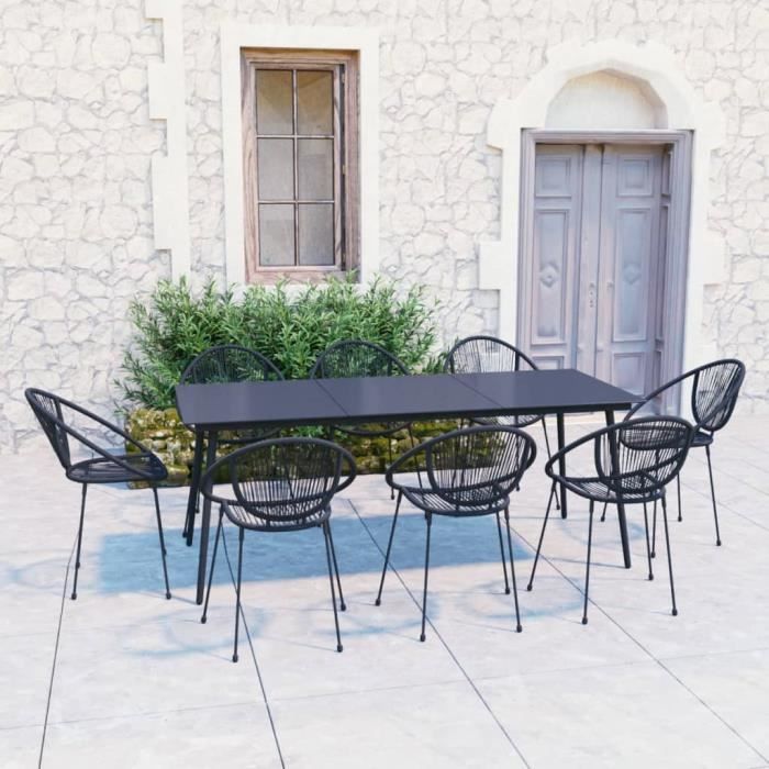 FDIT Ensemble ?� d?�ner d'ext?�rieur 9 pcs Rotin PVC Noir - FDI7687685603790 - Cdiscount Jardin