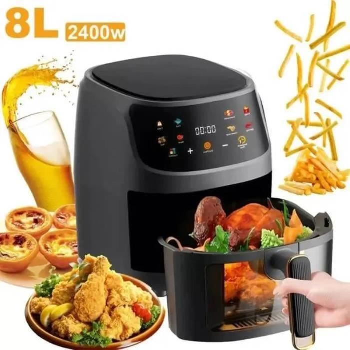 Friteuse Sans Huile 8L Air Fryer Friteuse à Air Électrique Intelligente avec Écran LED Tactile et Fenêtre Visible 2400W - Folaya