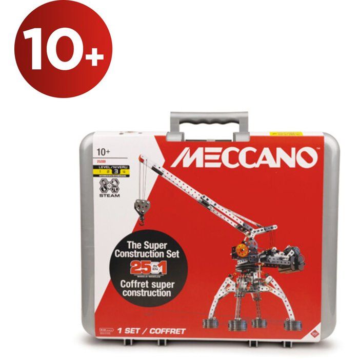 MECCANO Jeu de construction Métal 638 pièces + 25 modèles + mallette