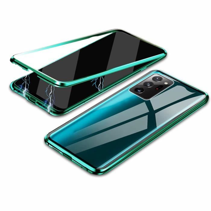 Coque Samsung Galaxy S20 Ultra Adsorption Magnétique Housse [Métal Cadre]  [Avant arrière Verre trempé] Alliage D'aluminium Upgraded Version Cas 360