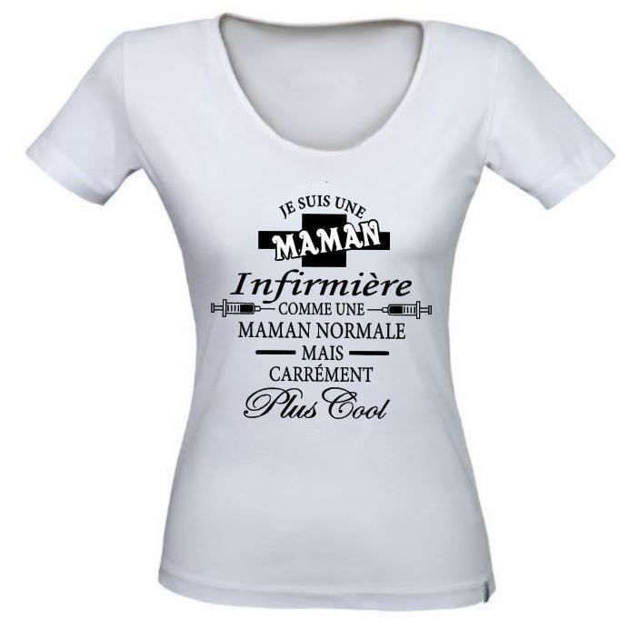 Tee Shirt Femme Maman Infirmiere Idee Cadeau Tee Shirt Blanc Motif Noir Cdiscount Pret A Porter