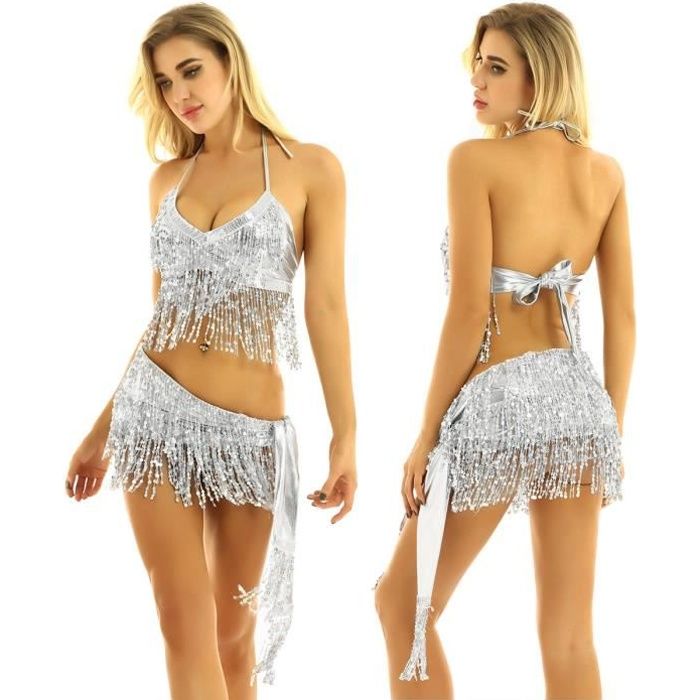Jupe Danse Latine Femme à Franges Paillettes – Salsa, Tango, Rumba, Taille Unique 36-44, Effet Scène Époustouflant