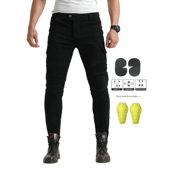 Hommes Moto Jeans épaissi de Protection Genouillère Motocross Pantalon Noir Cdiscount Sport