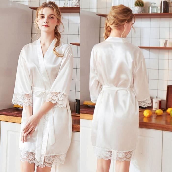 Chemise De Nuit Pyjama Femme Été - Ensemble Peignoir Satin Dentelle Robe De Chambre Confortable Et Respirant