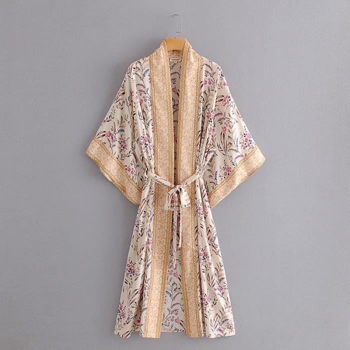 Robe de plage Kimono avec ceinture FR52OAN Beige Cdiscount Prêtà
