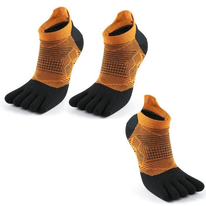 Chaussettes à Orteils ANNEFLY 3 paires de Chaussettes de Sport à cinq Doigts pour Homme Course Trail ou le Quotidien Orange