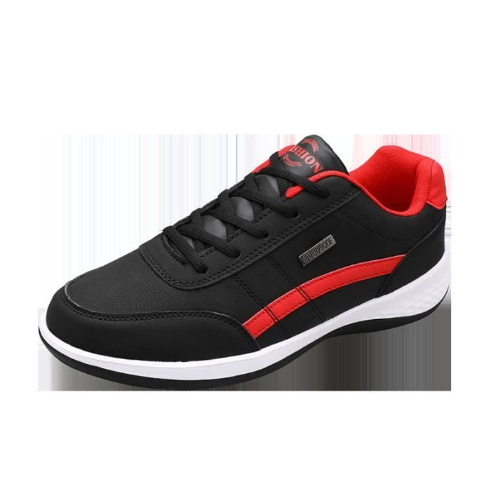 INSFITY Baskets Homme - INSFITY - Sneakers Extérieur Casual en Similicuir - Noir - Plat - Lacets