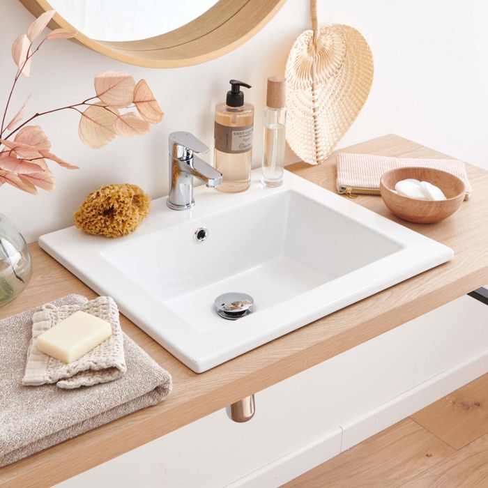 Vasque Salle de Bain à Encastrer en Céramique Blanche L50 x P43cm LINA