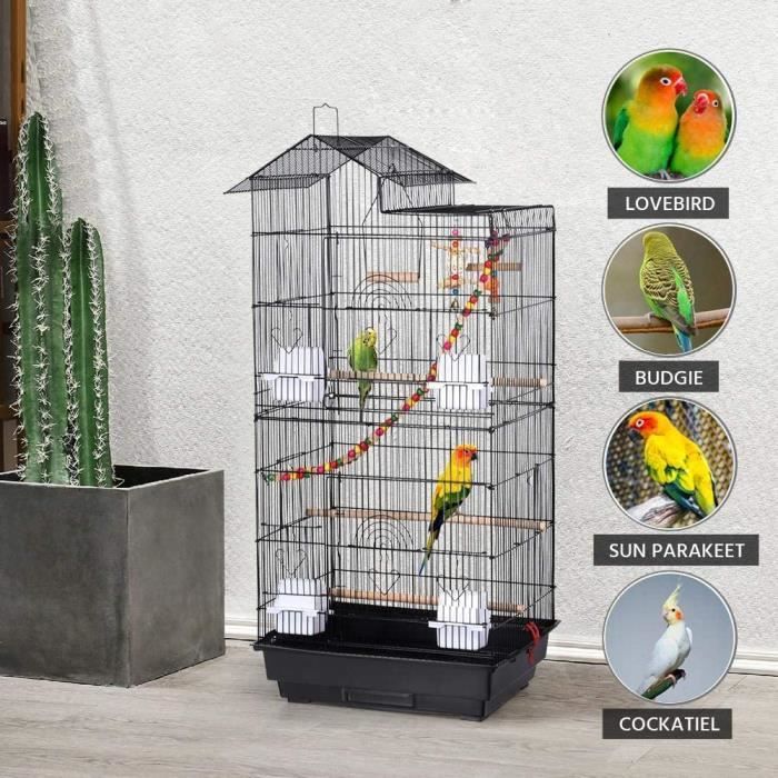 Cage à oiseaux Pawhut Cage à oiseaux avec séparation mangeoire et