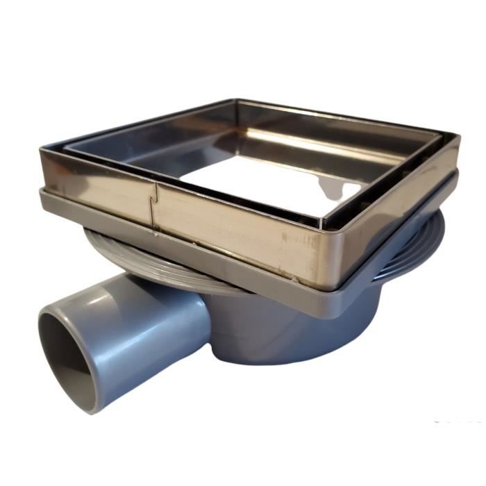 Bonde horizontale / Siphon de douche en inox 13x13 cm à carreler