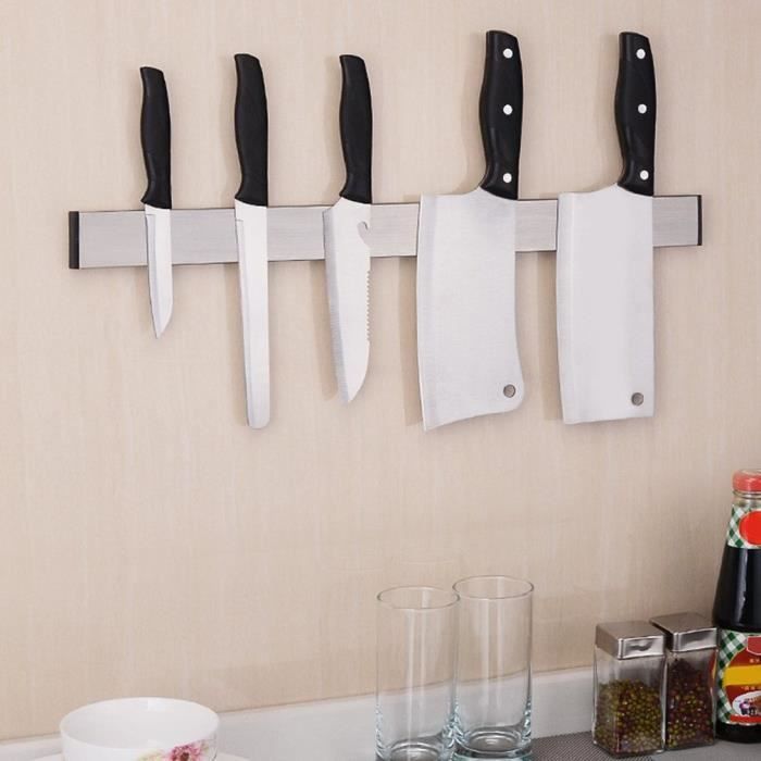 Porte-couteau Magnétique VFANDV - 30 Cm Sans Perçage - Support Mural Aimanté Pour Couteaux De Cuisine - Noir
