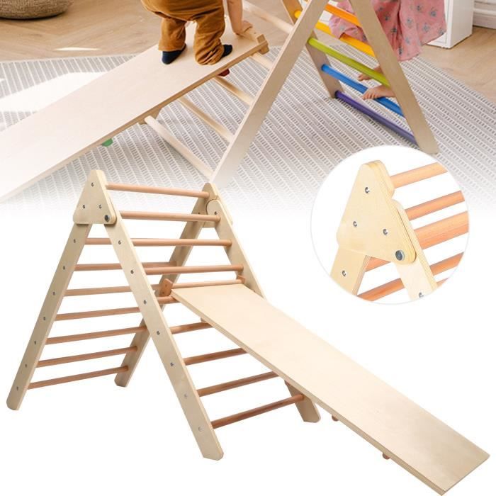 Triangle D'escalade Pliable COSTWAY Pour Enfants - Avec échelle En Bois, 120x71x110cm, Charge 60kg, 3 Ans Et +