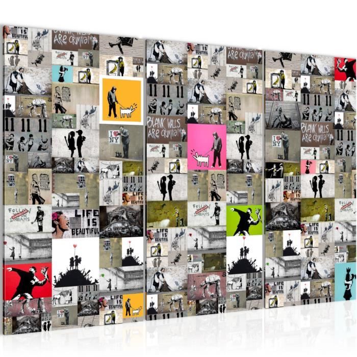 302712b Tableau decoration murale Collage Banksy Street Art pr/êt /à accrocher XXL Impression sur Toile Salon Appartment 1 Parties