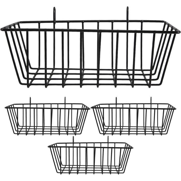 NAMYEUT Lot De 4 Paniers Grille Murale Métal 23x10x7,5cm - Rangement Avec Crochets Noir