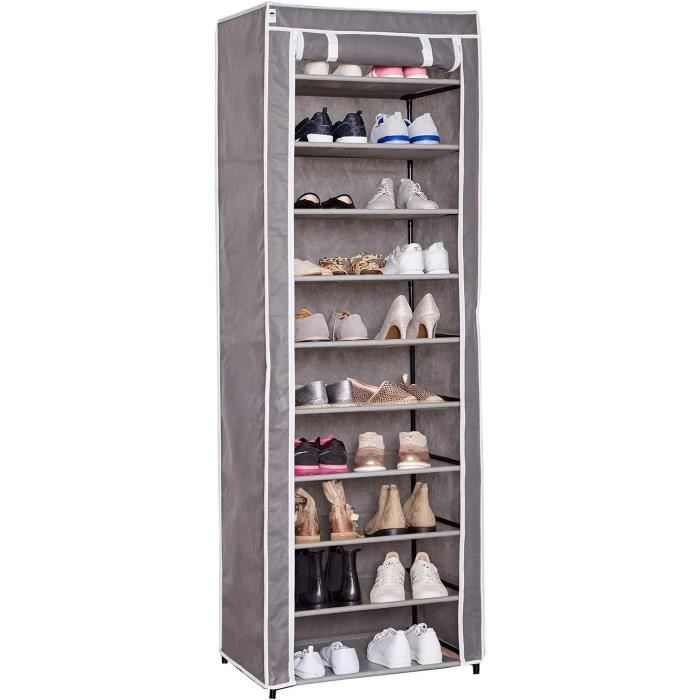 Intirilife Armoire Pliante 120x30x110 Cm Cash Gris - Armoire Tissu Avec Fermeture Éclair Et 12 Compartiments