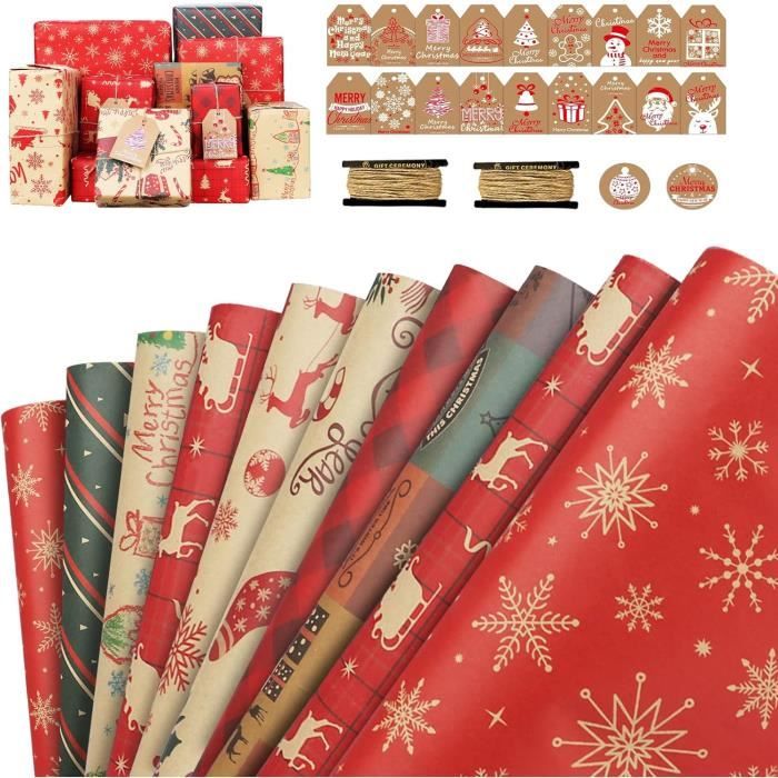 Papier Cadeau Noel Enfant Kraft Recyclé 10 Feuilles, Emballage Cadeau