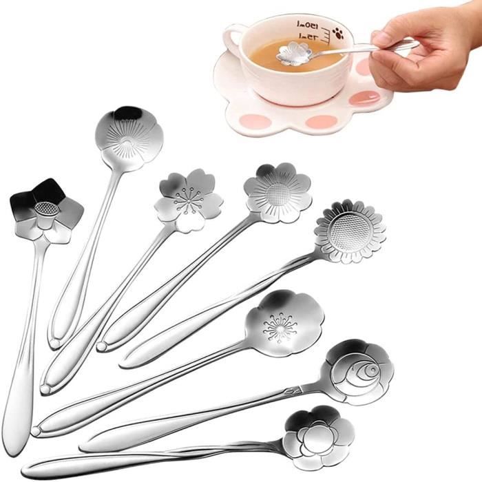 Leadigol Lot De 8 Cuillères à Café En Forme De Fleur En Acier Inoxydable Pour Cuisine, Thé, Dessert, Sucre, Gâteau, Crème Glacée