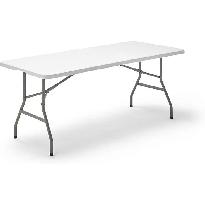 Table pliable blanche 220x70x72cm en plastique pour jardin