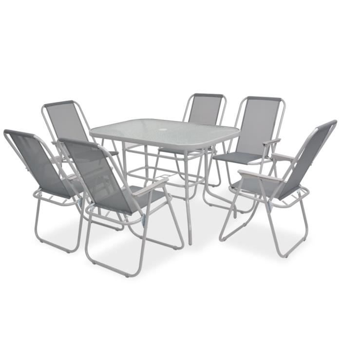 Salon de jardin 8 pièces - SURENHAP - Moderne - gris - acier thermolaqué verre trempé textile - 108 x 70 x 70 cm