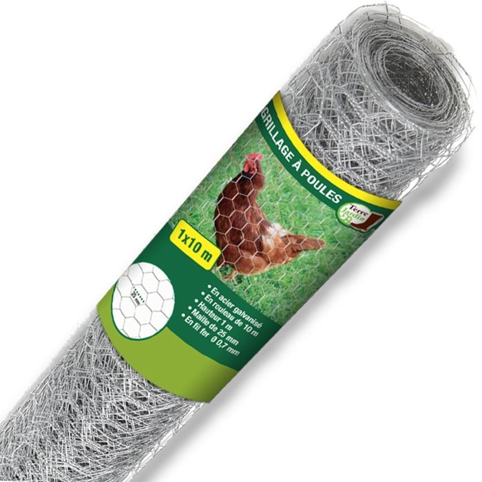 Comparer les prix de Grillage à poule - TERRE JARDIN - 1X10 m - mailles acier renforcé - Ø 0.7 mm