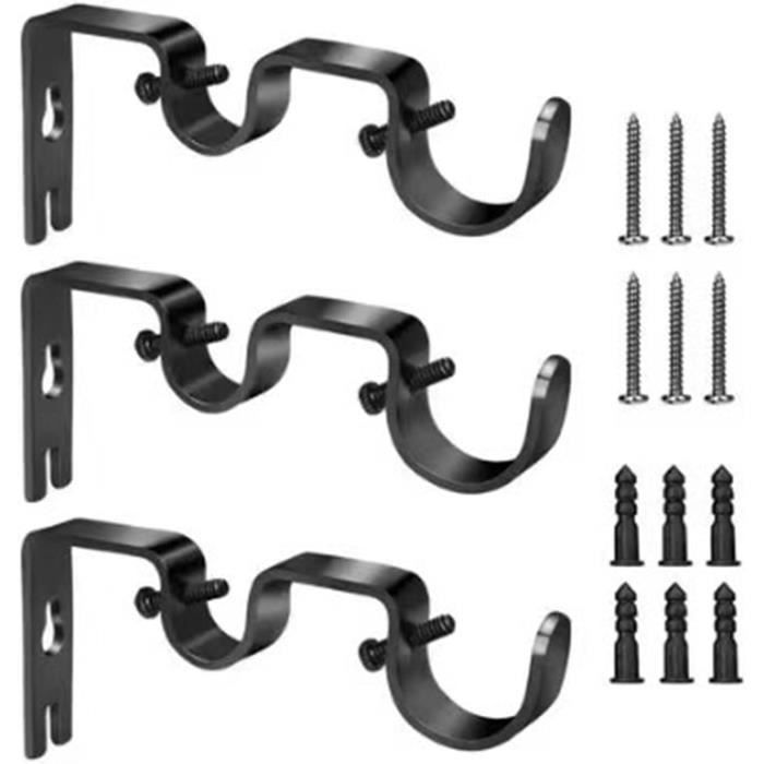 Supports De Tringle à Rideaux FUGLUS - Lot 2 Pièces, Réglables, Pour Tubes Jusqu'à 25 Mm, Métal Noir