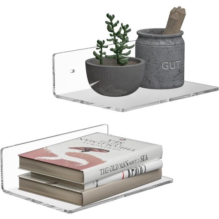 FSSTUD Lot De 4 Petites Étagères Murales Flottantes En Acrylique Transparent - Adhésives Pour Photos, Livres Et Décoration