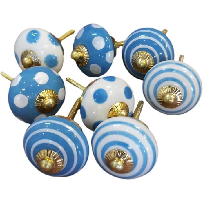 Bouton De Meuble En Céramique – Motif Rayé Vert Et Blanc, Poignée De Porte Originale