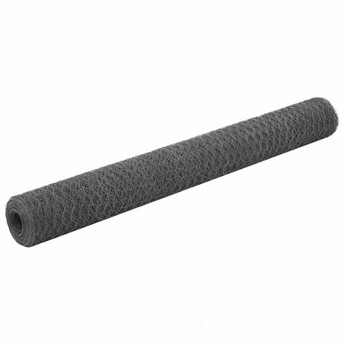 vidaXL Grillage Acier Revêtement PVC 25x12 m Hexagonal Gris Clôture de Jardin 143284