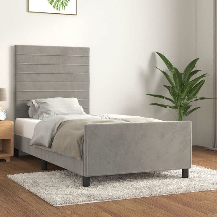 3125788 vidaXL Cadre de lit avec tête de lit Gris clair 90x190 cm Velours