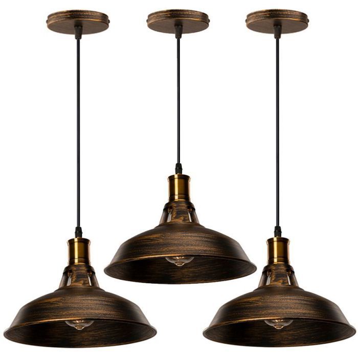 3pcs Rétro Lustre Suspension E27 27cm Luminaire Style Industrielle pour Salon Couloir Cuisine Bronze
