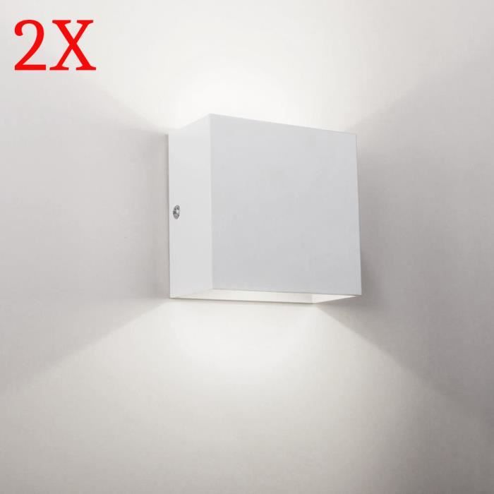 UNI 2 Pack Applique Murale Intérieur 6W Lumière Blanc Froid Lampe Eclairage Décoration pour Couloir Escalier Cuisine Blanc