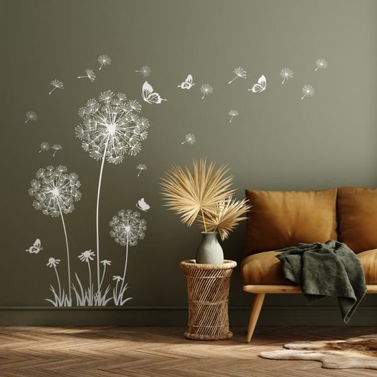 Stickers Muraux Pissenlit Noir – Autocollant Déco Murale 105x62 Cm Pour Salon, Chambre, Bureau