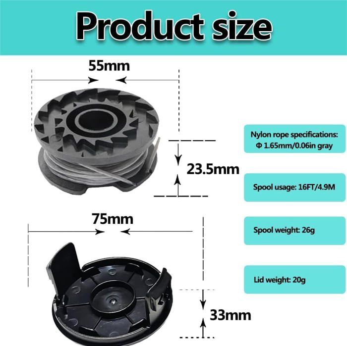 6 Carretes De Nailon Para Cortacésped Bosch - 1,65 Mm, Compatible Con ART 23/26 SL Y Easy, Alimentación Automática
