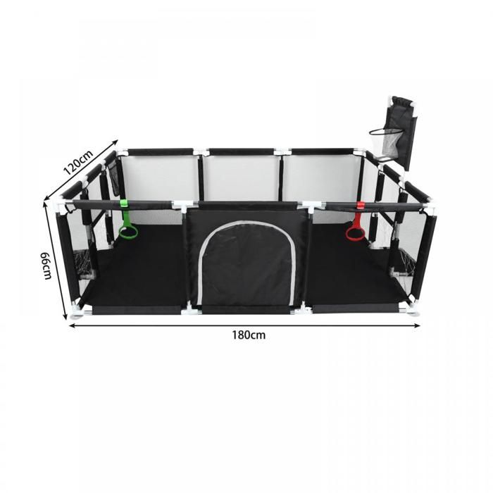 Parc Pour Bébé 180x120x66 Cm Avec 50 Balles Et 4 Ventouses - Filet Respirant, Porte à Zip - Sécurisé, Stable, Pour Jeu Et Motricité - 12