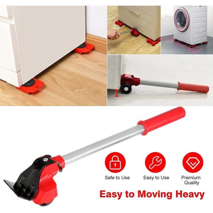 Kit 5 Pièces Déplacement Meubles – Roulettes 360° + Lève-Meuble Léger, Idéal Pour Canapé, Frigo, Lave-linge, Déménagement Facile