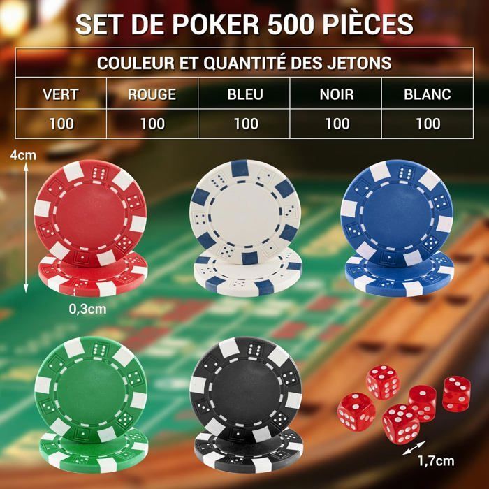 COSTWAY Malette Poker Jetons Poker - 500 Jetons, 2 Jeux de Cartes, 5 ...
