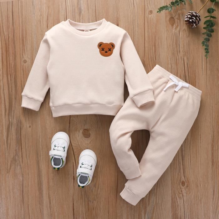 Ensemble Vêtements Automne-hiver Bébé Garçon - Pull Manches Longues + Pantalon Jogging - Coton/polyester, Couleurs Unies