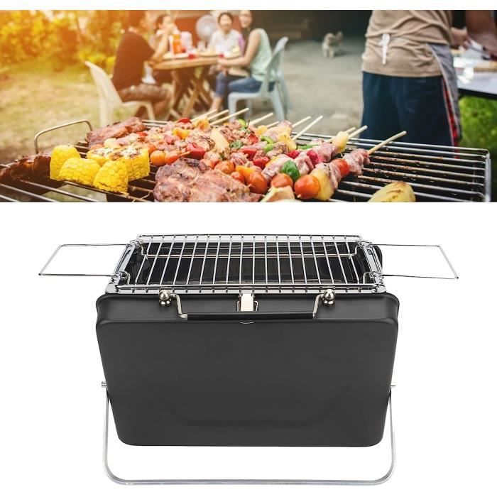 Barbecue au charbon de bois avec 2 grilles en acier inoxydable, barbecue portable avec 2 porte-épices pour le camping, 94 x 39 x 70 cm, noir Barbecue au charbon de bois avec 2 grilles en acier inoxydable, barbecue portable avec 2 porte-épices pour le camping, 94 x 39 x 70 cm, noir