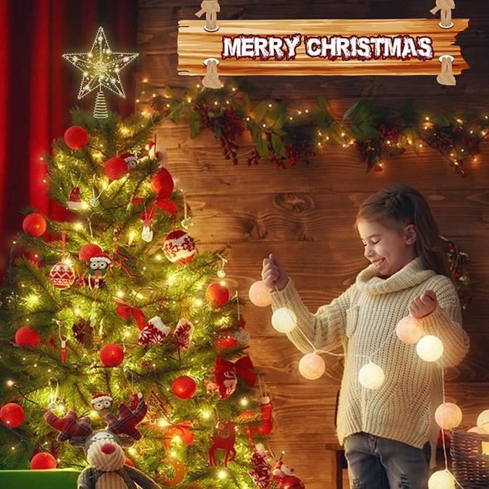 Lewondr Etoile Sapin de Noel Treetop, Cimier de Sapin de Noël Lampe LED,  Arbre Noël Étoile Morave Treetop Scintillant en Fer, Deco Noel Interieur  pour